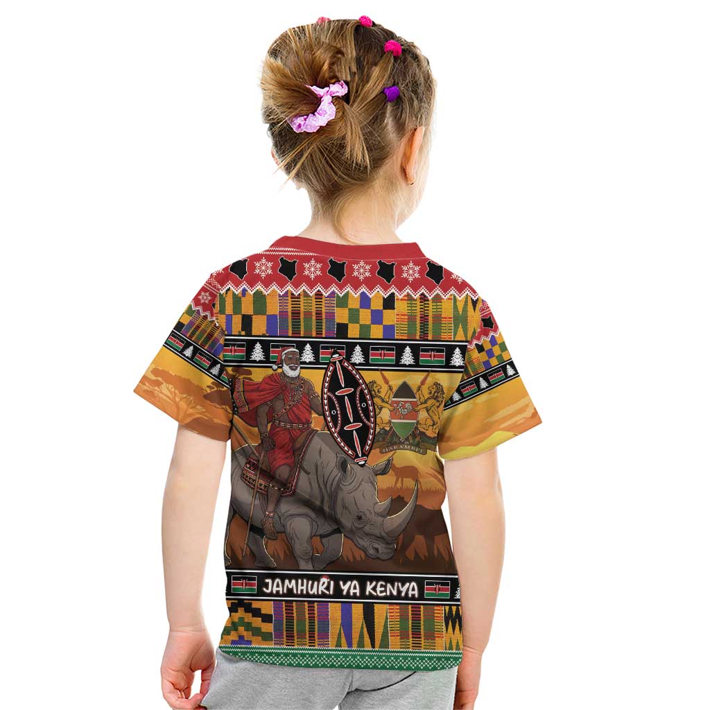Kenya Safari Christmas Kid T Shirt Black Santa Riding Rhinoceros - Heri ya Krismasi - Wonder Print Shop
