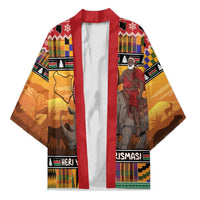 Kenya Safari Christmas Kimono Black Santa Riding Rhinoceros - Heri ya Krismasi - Wonder Print Shop