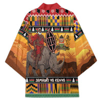 Kenya Safari Christmas Kimono Black Santa Riding Rhinoceros - Heri ya Krismasi - Wonder Print Shop