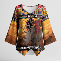 Kenya Safari Christmas Kimono Sleeve Blouse Black Santa Riding Rhinoceros - Heri ya Krismasi - Wonder Print Shop