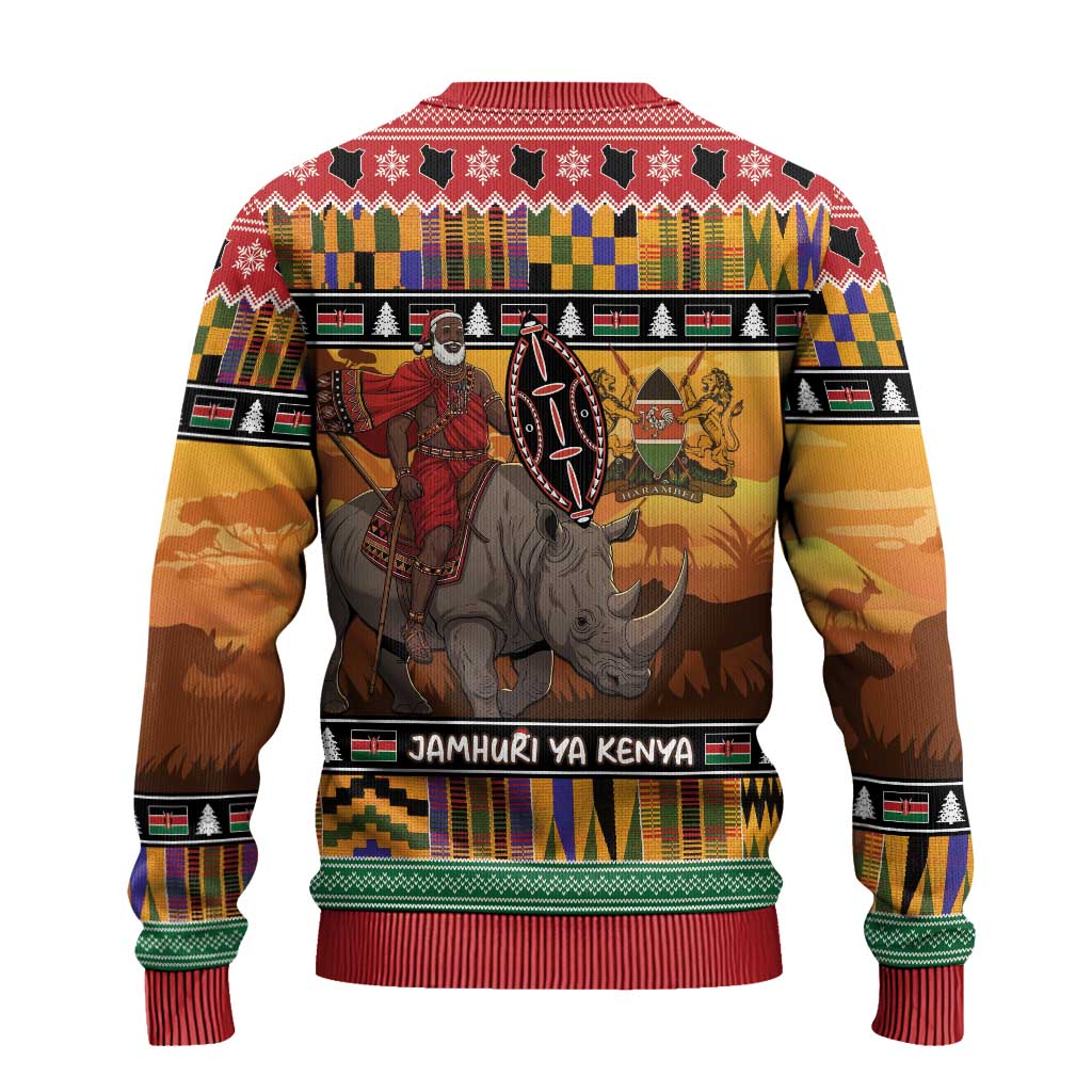 Kenya Safari Christmas Ugly Christmas Sweater Black Santa Riding Rhinoceros - Heri ya Krismasi - Wonder Print Shop