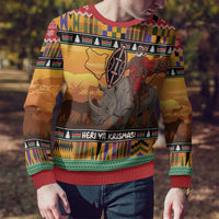 Kenya Safari Christmas Ugly Christmas Sweater Black Santa Riding Rhinoceros - Heri ya Krismasi - Wonder Print Shop