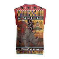 Kenya Safari Christmas Knitted V-Neck Vest Black Santa Riding Rhinoceros - Heri ya Krismasi - Wonder Print Shop