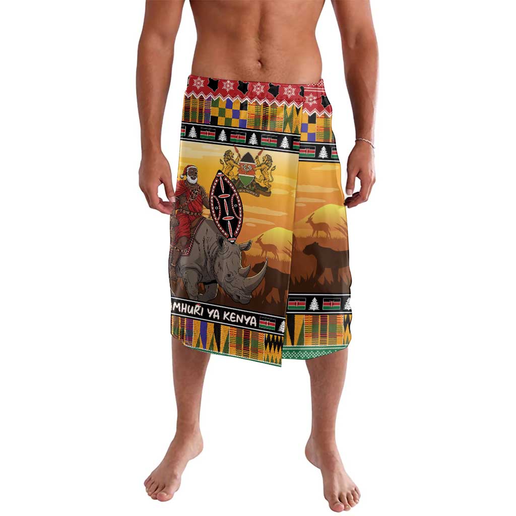 Kenya Safari Christmas Lavalava Black Santa Riding Rhinoceros - Heri ya Krismasi - Wonder Print Shop