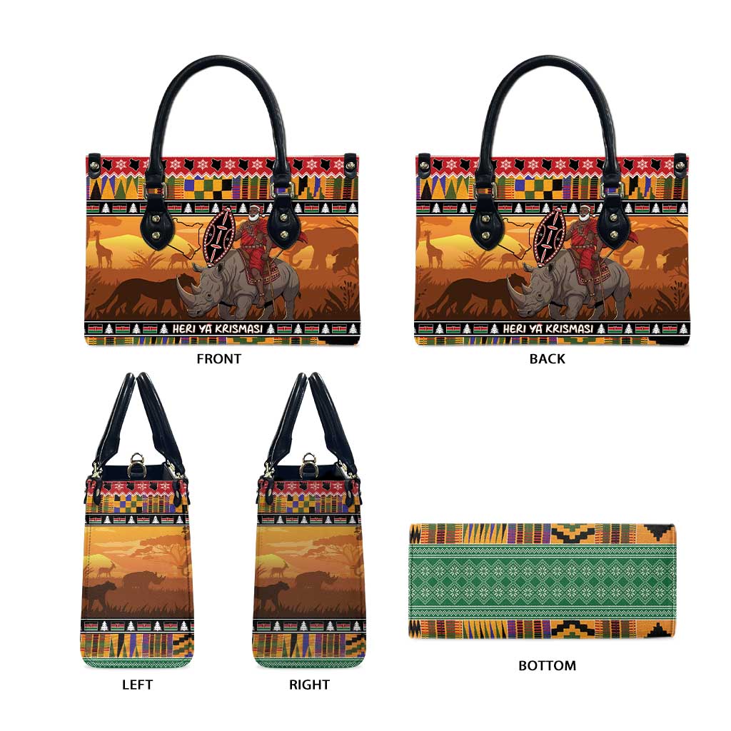 Kenya Safari Christmas Leather Bag Black Santa Riding Rhinoceros - Heri ya Krismasi - Wonder Print Shop