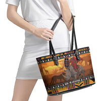 Kenya Safari Christmas Leather Tote Bag Black Santa Riding Rhinoceros - Heri ya Krismasi - Wonder Print Shop