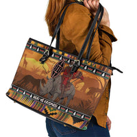 Kenya Safari Christmas Leather Tote Bag Black Santa Riding Rhinoceros - Heri ya Krismasi - Wonder Print Shop