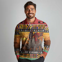 Kenya Safari Christmas Long Sleeve Polo Shirt Black Santa Riding Rhinoceros - Heri ya Krismasi - Wonder Print Shop