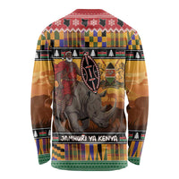 Kenya Safari Christmas Long Sleeve Shirt Black Santa Riding Rhinoceros - Heri ya Krismasi - Wonder Print Shop
