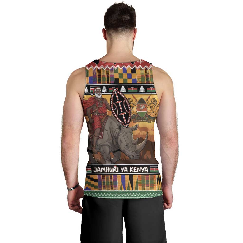 Kenya Safari Christmas Men Tank Top Black Santa Riding Rhinoceros - Heri ya Krismasi - Wonder Print Shop