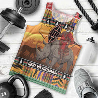 Kenya Safari Christmas Men Tank Top Black Santa Riding Rhinoceros - Heri ya Krismasi - Wonder Print Shop