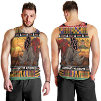 Kenya Safari Christmas Men Tank Top Black Santa Riding Rhinoceros - Heri ya Krismasi - Wonder Print Shop