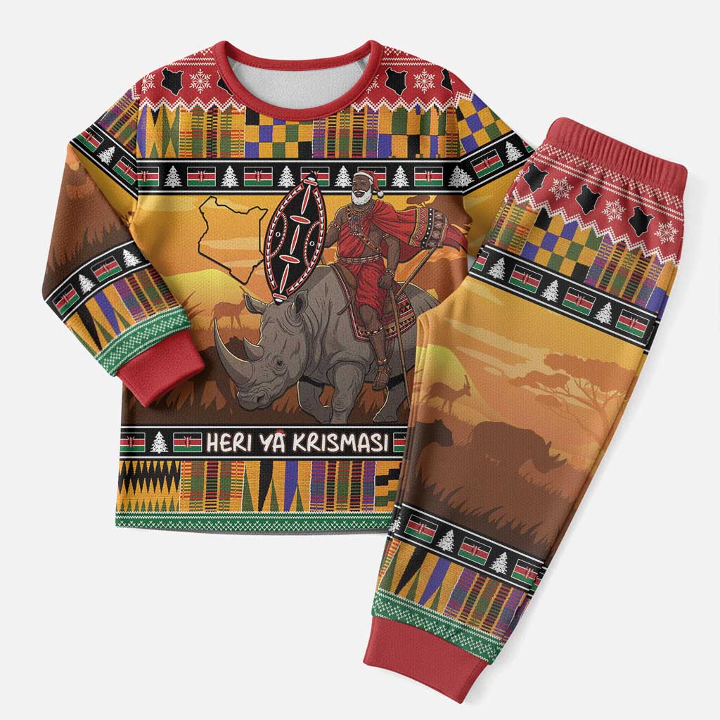 Kenya Safari Christmas Pajama Set Black Santa Riding Rhinoceros - Heri ya Krismasi - Wonder Print Shop