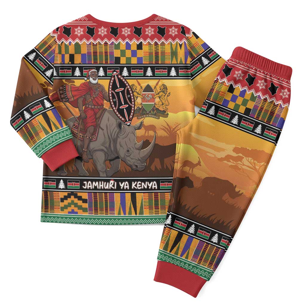 Kenya Safari Christmas Pajama Set Black Santa Riding Rhinoceros - Heri ya Krismasi - Wonder Print Shop