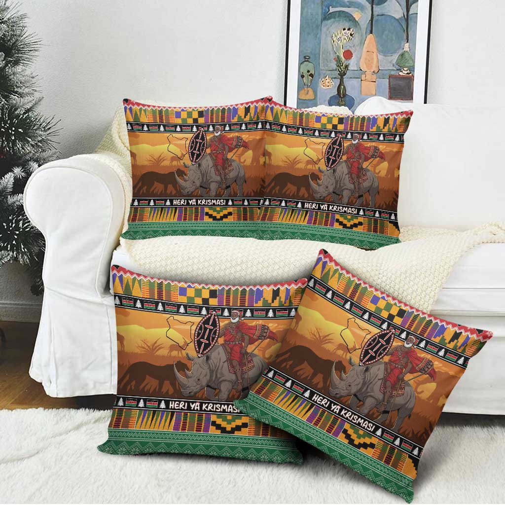Kenya Safari Christmas Pillow Cover Black Santa Riding Rhinoceros - Heri ya Krismasi - Wonder Print Shop