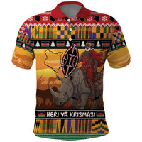 Kenya Safari Christmas Polo Shirt Black Santa Riding Rhinoceros - Heri ya Krismasi - Wonder Print Shop