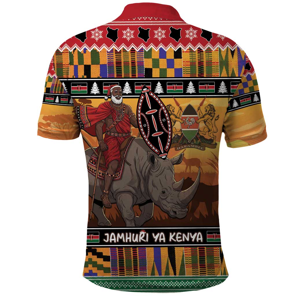 Kenya Safari Christmas Polo Shirt Black Santa Riding Rhinoceros - Heri ya Krismasi - Wonder Print Shop