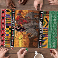 Kenya Safari Christmas Puzzle Black Santa Riding Rhinoceros - Heri ya Krismasi - Wonder Print Shop
