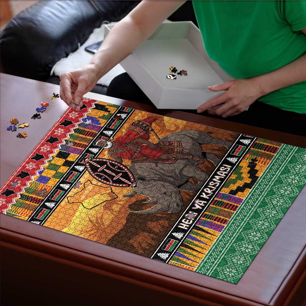 Kenya Safari Christmas Puzzle Black Santa Riding Rhinoceros - Heri ya Krismasi - Wonder Print Shop