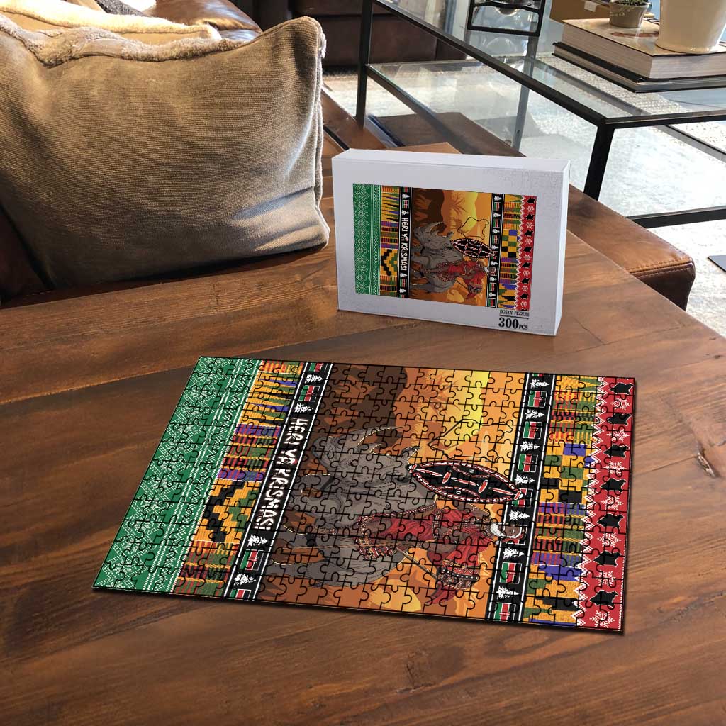 Kenya Safari Christmas Puzzle Black Santa Riding Rhinoceros - Heri ya Krismasi - Wonder Print Shop
