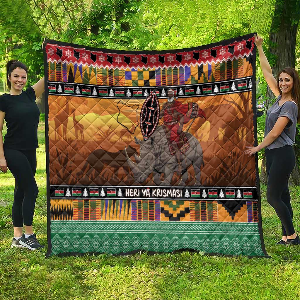 Kenya Safari Christmas Quilt Black Santa Riding Rhinoceros - Heri ya Krismasi - Wonder Print Shop