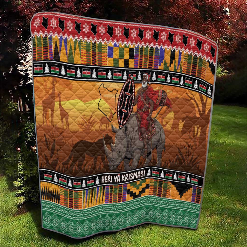Kenya Safari Christmas Quilt Black Santa Riding Rhinoceros - Heri ya Krismasi - Wonder Print Shop