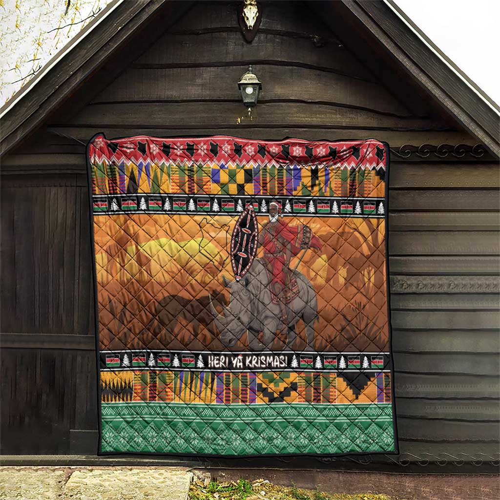 Kenya Safari Christmas Quilt Black Santa Riding Rhinoceros - Heri ya Krismasi - Wonder Print Shop