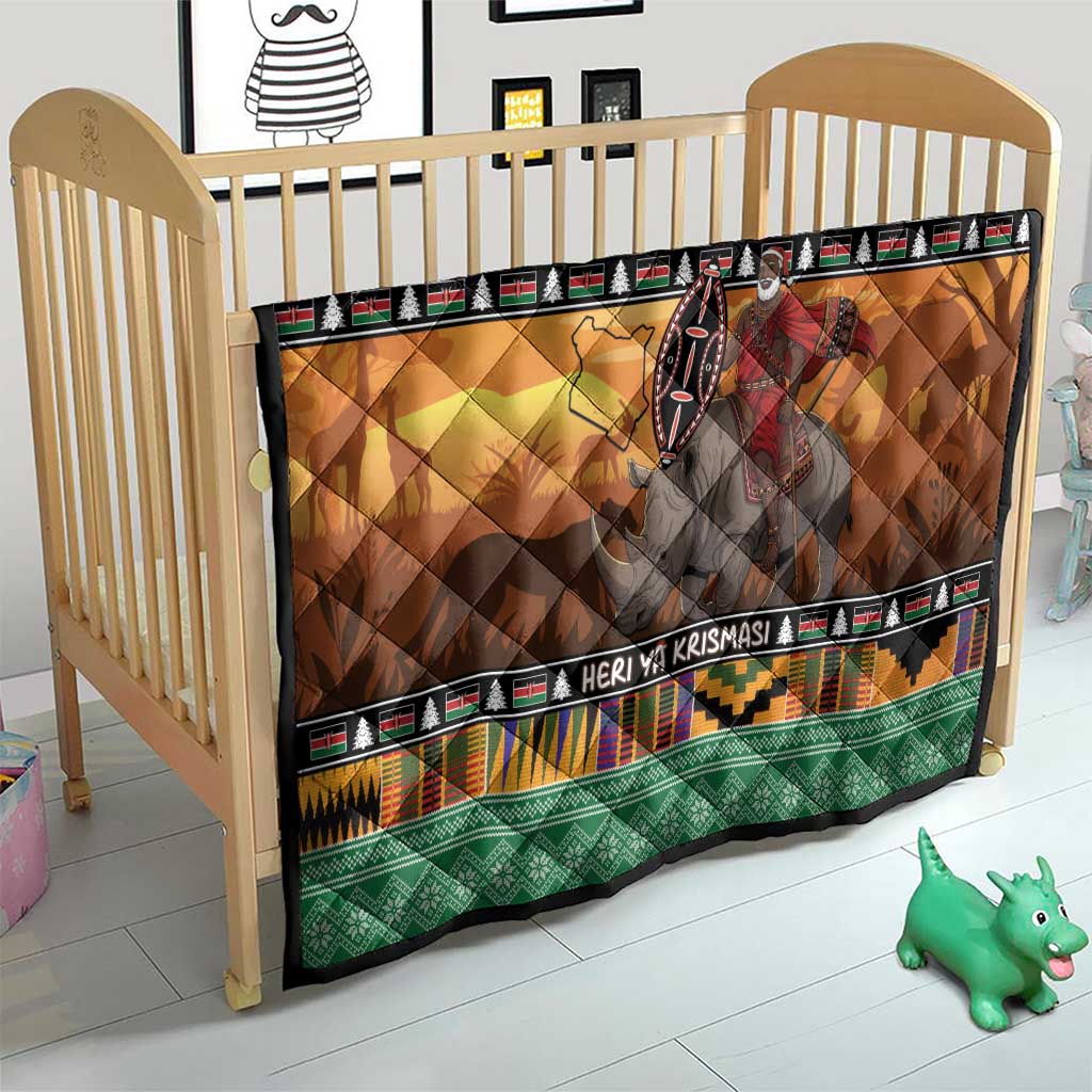 Kenya Safari Christmas Quilt Black Santa Riding Rhinoceros - Heri ya Krismasi - Wonder Print Shop