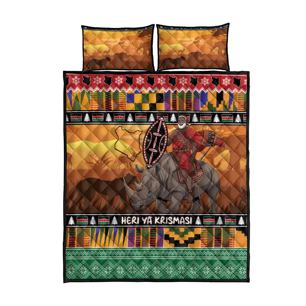Kenya Safari Christmas Quilt Bed Set Black Santa Riding Rhinoceros - Heri ya Krismasi - Wonder Print Shop