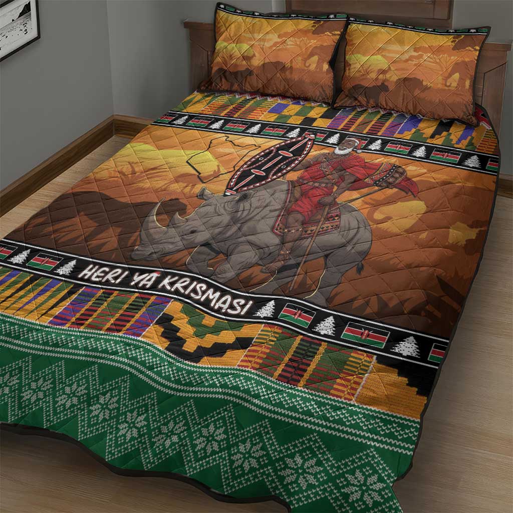 Kenya Safari Christmas Quilt Bed Set Black Santa Riding Rhinoceros - Heri ya Krismasi - Wonder Print Shop