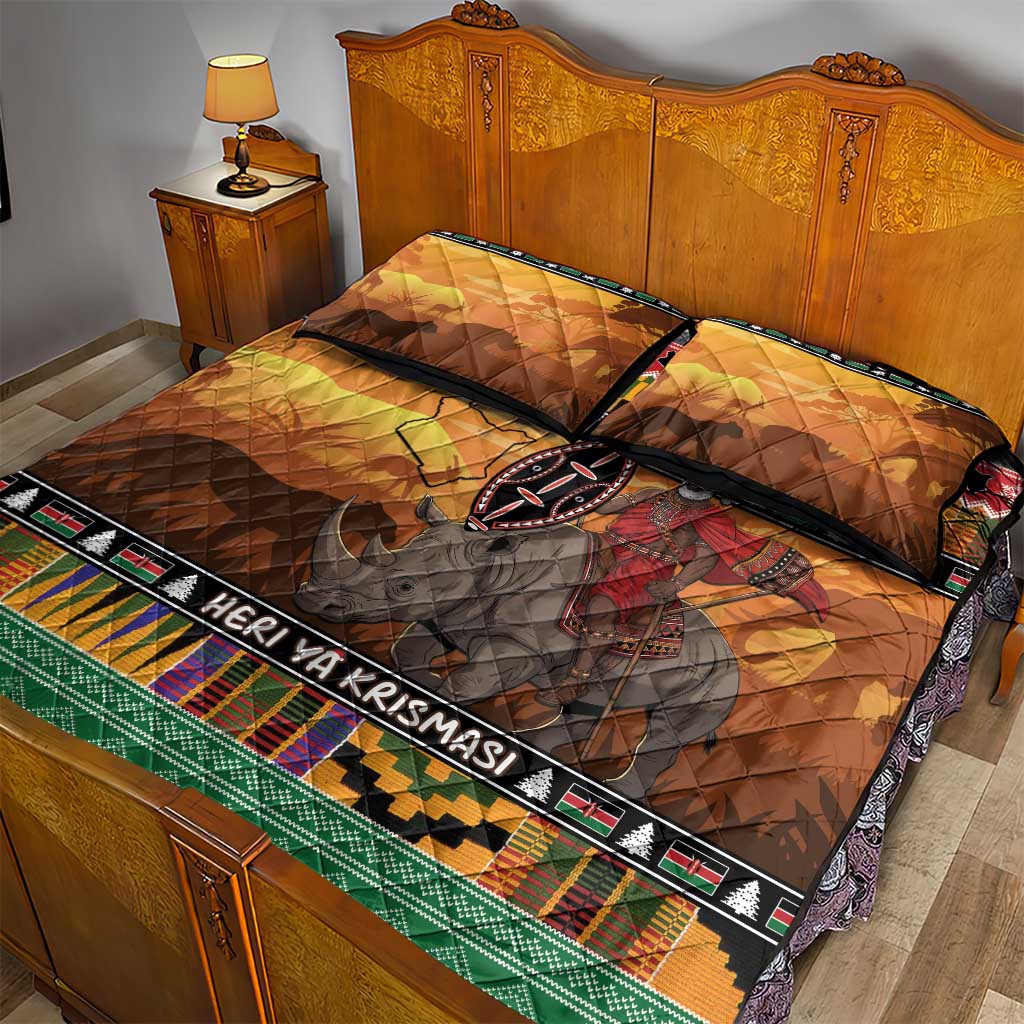 Kenya Safari Christmas Quilt Bed Set Black Santa Riding Rhinoceros - Heri ya Krismasi - Wonder Print Shop