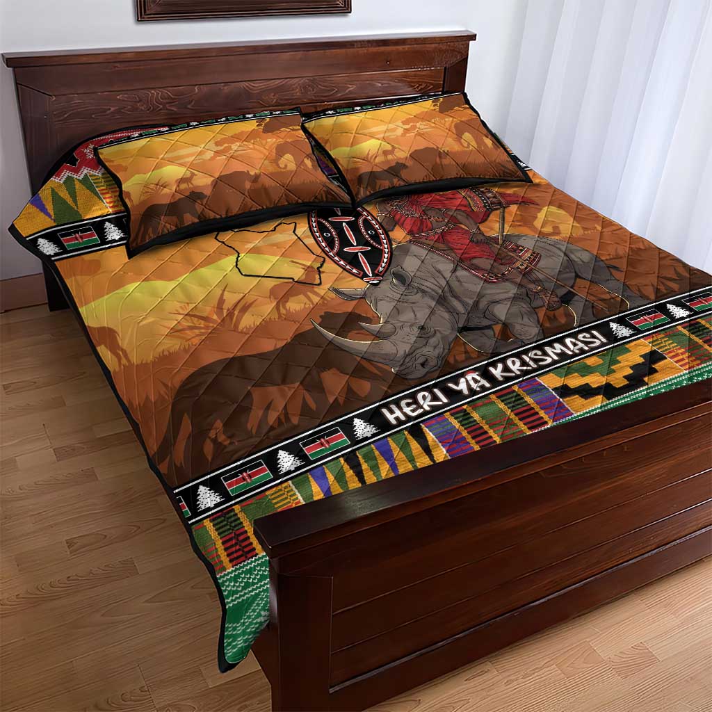 Kenya Safari Christmas Quilt Bed Set Black Santa Riding Rhinoceros - Heri ya Krismasi - Wonder Print Shop