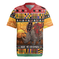 Kenya Safari Christmas Rugby Jersey Black Santa Riding Rhinoceros - Heri ya Krismasi - Wonder Print Shop