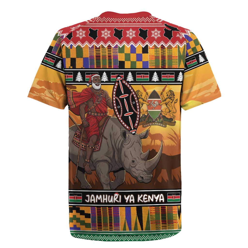 Kenya Safari Christmas Rugby Jersey Black Santa Riding Rhinoceros - Heri ya Krismasi - Wonder Print Shop