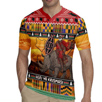 Kenya Safari Christmas Rugby Jersey Black Santa Riding Rhinoceros - Heri ya Krismasi - Wonder Print Shop