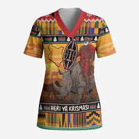 Kenya Safari Christmas Scrub Top Black Santa Riding Rhinoceros - Heri ya Krismasi - Wonder Print Shop