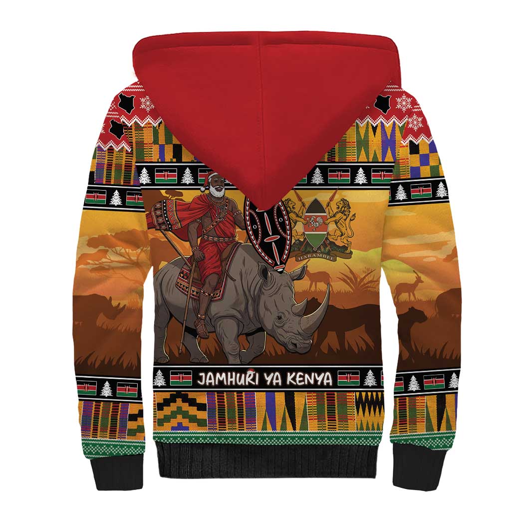 Kenya Safari Christmas Sherpa Hoodie Black Santa Riding Rhinoceros - Heri ya Krismasi - Wonder Print Shop