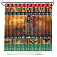 Kenya Safari Christmas Shower Curtain Black Santa Riding Rhinoceros - Heri ya Krismasi - Wonder Print Shop