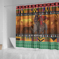 Kenya Safari Christmas Shower Curtain Black Santa Riding Rhinoceros - Heri ya Krismasi - Wonder Print Shop
