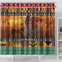 Kenya Safari Christmas Shower Curtain Black Santa Riding Rhinoceros - Heri ya Krismasi - Wonder Print Shop