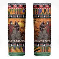 Kenya Safari Christmas Skinny Tumbler Black Santa Riding Rhinoceros - Heri ya Krismasi - Wonder Print Shop
