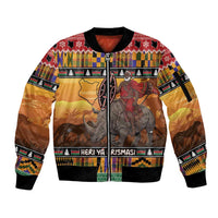 Kenya Safari Christmas Sleeve Zip Bomber Jacket Black Santa Riding Rhinoceros - Heri ya Krismasi - Wonder Print Shop
