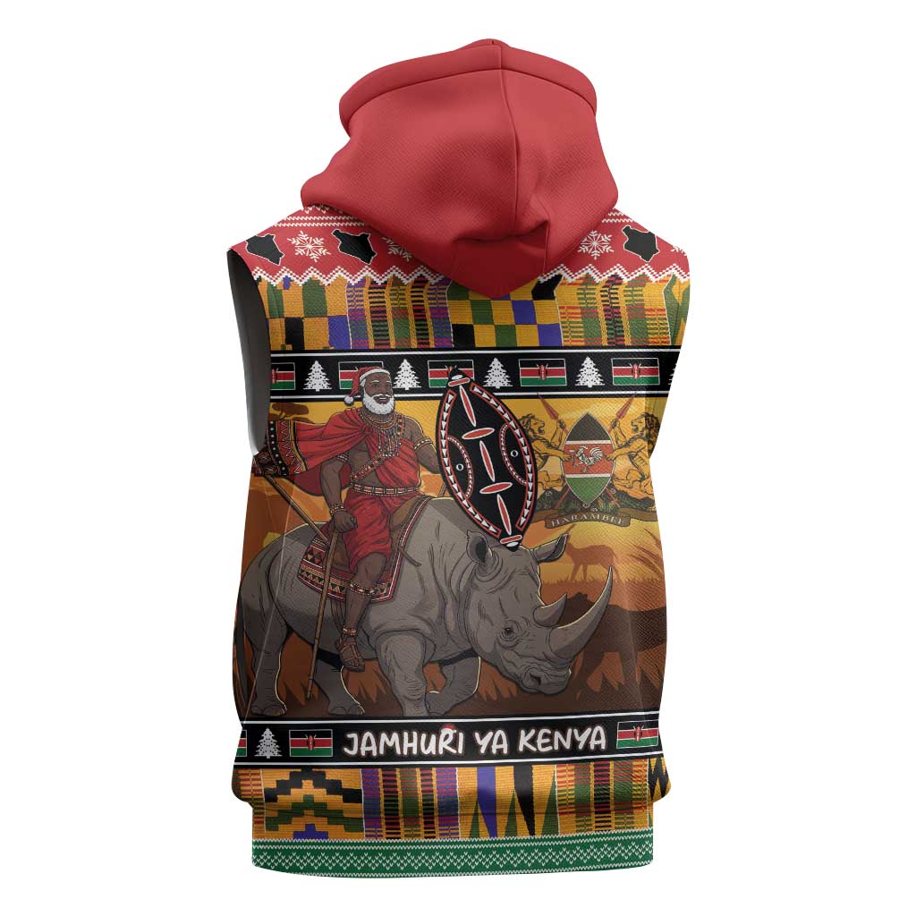 Kenya Safari Christmas Sleeveless Hoodie Black Santa Riding Rhinoceros - Heri ya Krismasi - Wonder Print Shop