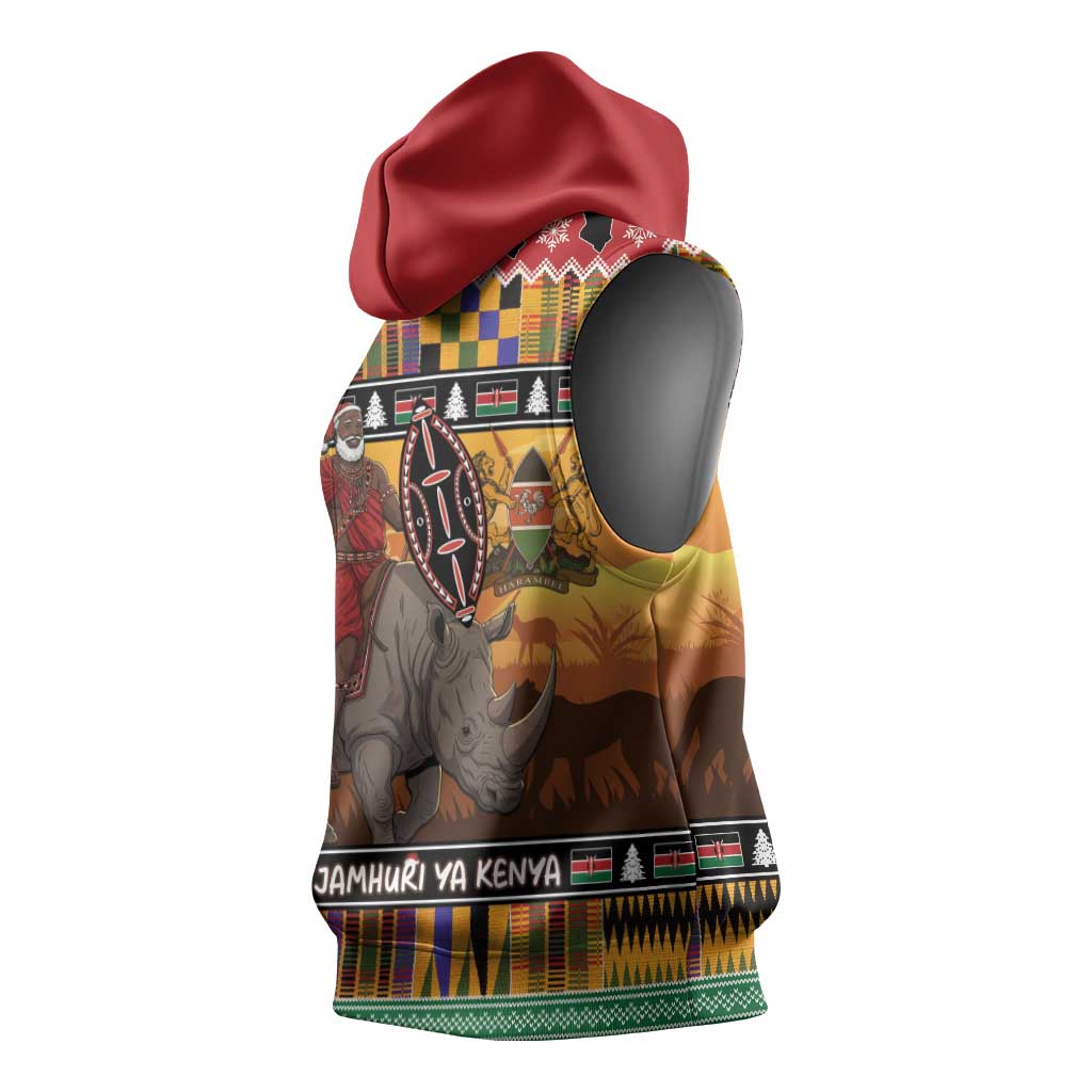 Kenya Safari Christmas Sleeveless Hoodie Black Santa Riding Rhinoceros - Heri ya Krismasi - Wonder Print Shop