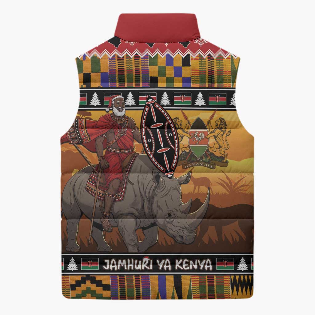 Kenya Safari Christmas Sleeveless Puffer Jacket Black Santa Riding Rhinoceros - Heri ya Krismasi - Wonder Print Shop