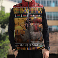 Kenya Safari Christmas Sleeveless Puffer Jacket Black Santa Riding Rhinoceros - Heri ya Krismasi - Wonder Print Shop
