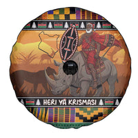 Kenya Safari Christmas Spare Tire Cover Black Santa Riding Rhinoceros - Heri ya Krismasi - Wonder Print Shop