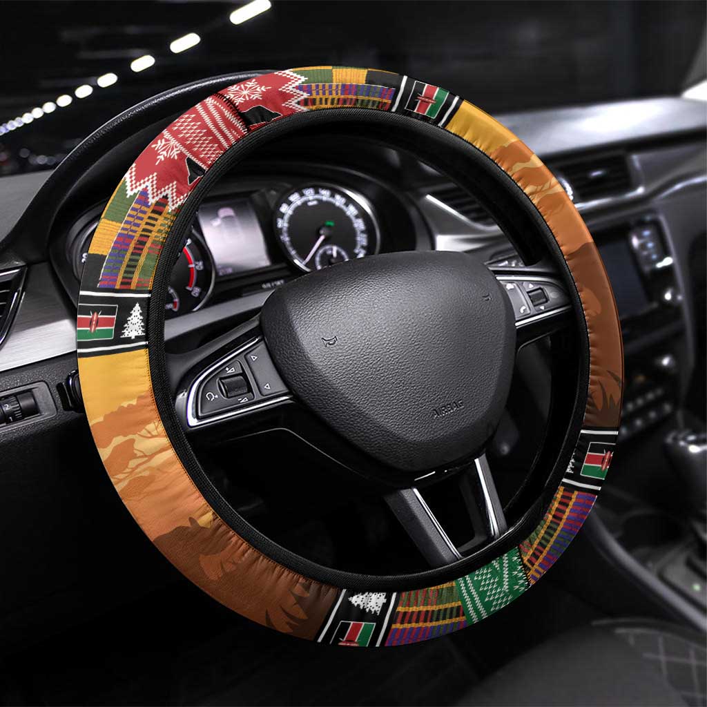 Kenya Safari Christmas Steering Wheel Cover Black Santa Riding Rhinoceros - Heri ya Krismasi - Wonder Print Shop