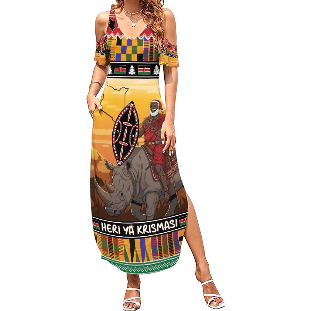 Kenya Safari Christmas Summer Maxi Dress Black Santa Riding Rhinoceros - Heri ya Krismasi - Wonder Print Shop