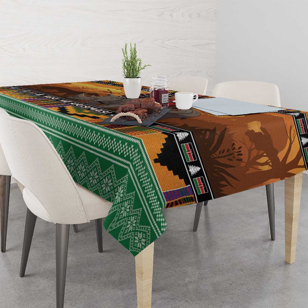 Kenya Safari Christmas Tablecloth Black Santa Riding Rhinoceros - Heri ya Krismasi - Wonder Print Shop